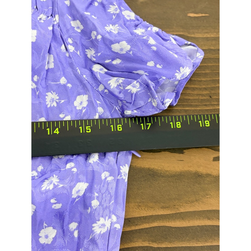 Free People Lavender Bond Street Floral Mini Dress Womens 2 Ruched Puff Sleeve - Picture 5 of 13